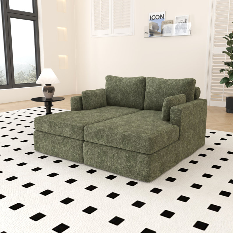 Canapé-lit avec housse de rangement l 63,4 po, canapé modulaire confortable et moderne avec coussins, Vert