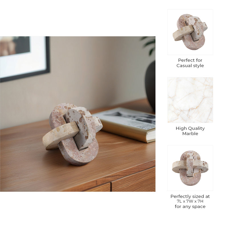 Refined Marble Knot Sculpture for Home Decor - Decorative Object Accent for Office Styling, Living Room or Shelf Decoration Display - Ivory & Tan