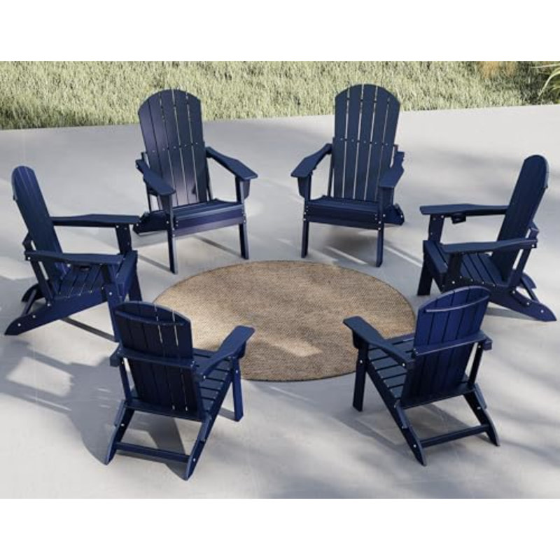 Folding Adirondack Chair, SGS Tested, Wooden Textured with Cup Holder, Heavy All-Weather HDPE Comfortable Set Poolside Backyard Lawn