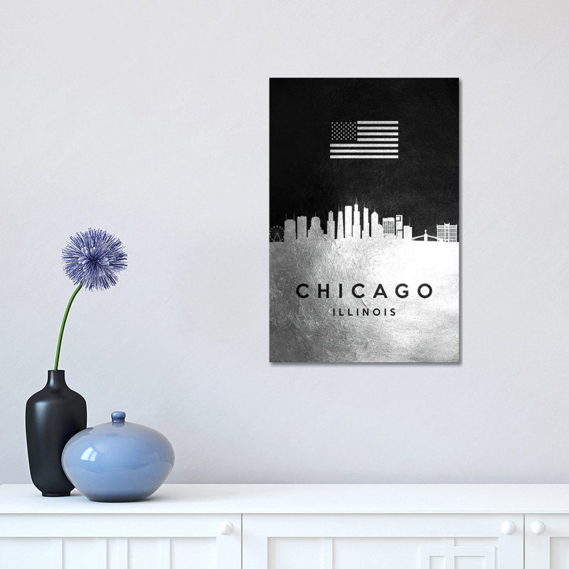 «Birmingham Alabama Silver Skyline» par Adrian Baldovino, impression sur toile tendue, Chicago, Illinois
