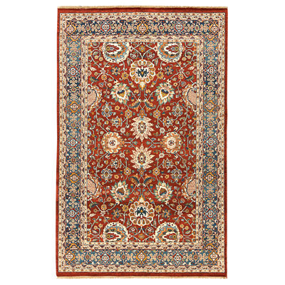 High-Quality Hand-Knotted Red And Navy Area Rug