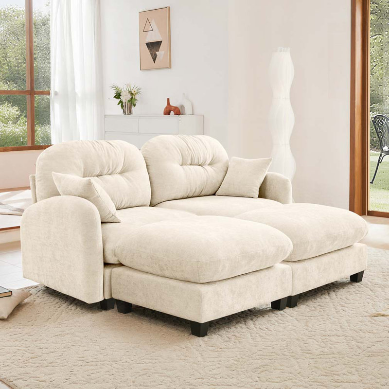 Canapé modulaire en chenille 2 places avec 2 coussins et 2 repose-pieds