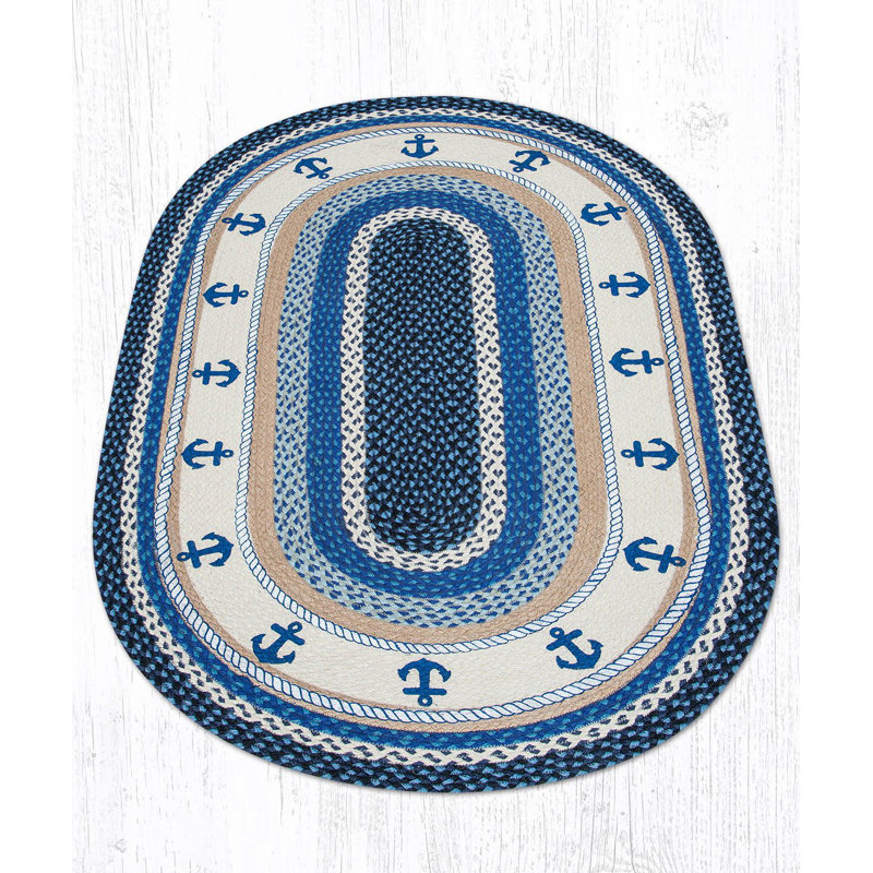 Tapis nautique ovale de style nautique, jute naturel, 3 pi x 5 pi