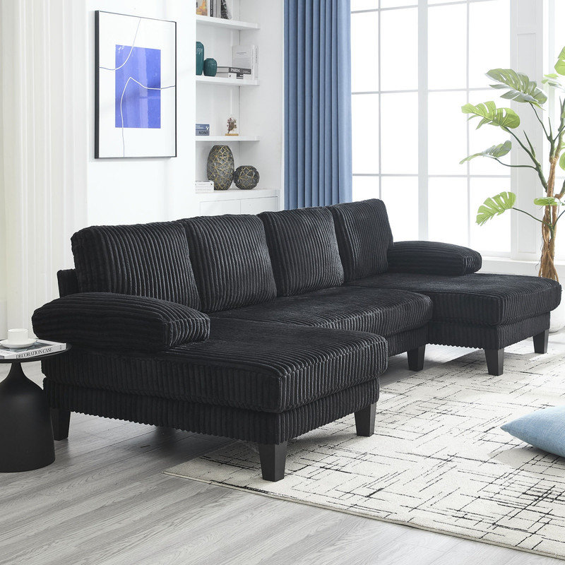Canapé modulaire confortable en U surdimensionné à 4 places avec méridienne double pour salon spacieux