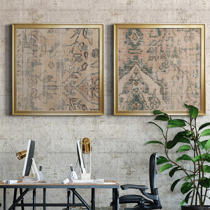 «Faded Textile I», ensemble de 2 reproductions d'art sur toiles encadrées, H 30,5 po x l 61 po x P 1,5 po, Pas de tapis