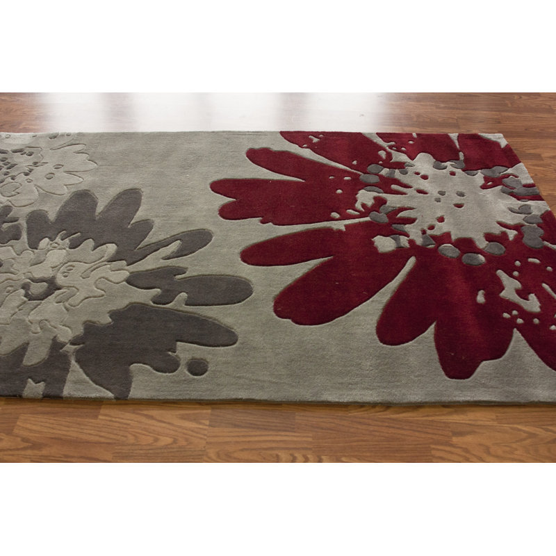 Tapis gris à motif floral Anterrius, 5 pi x 8 pi