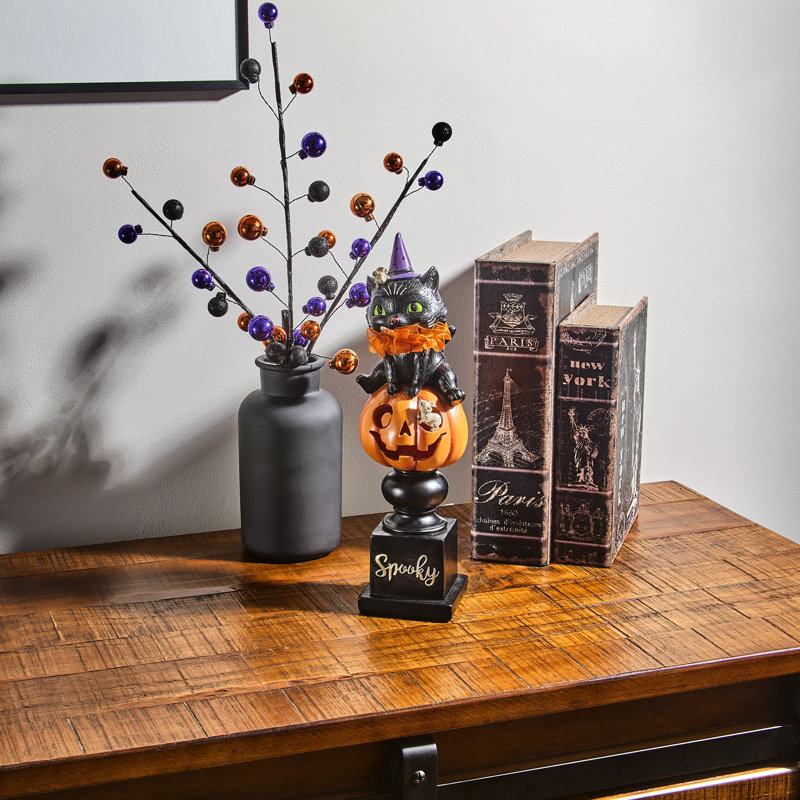 14" LED  Resin Cat Pumpkin Stack