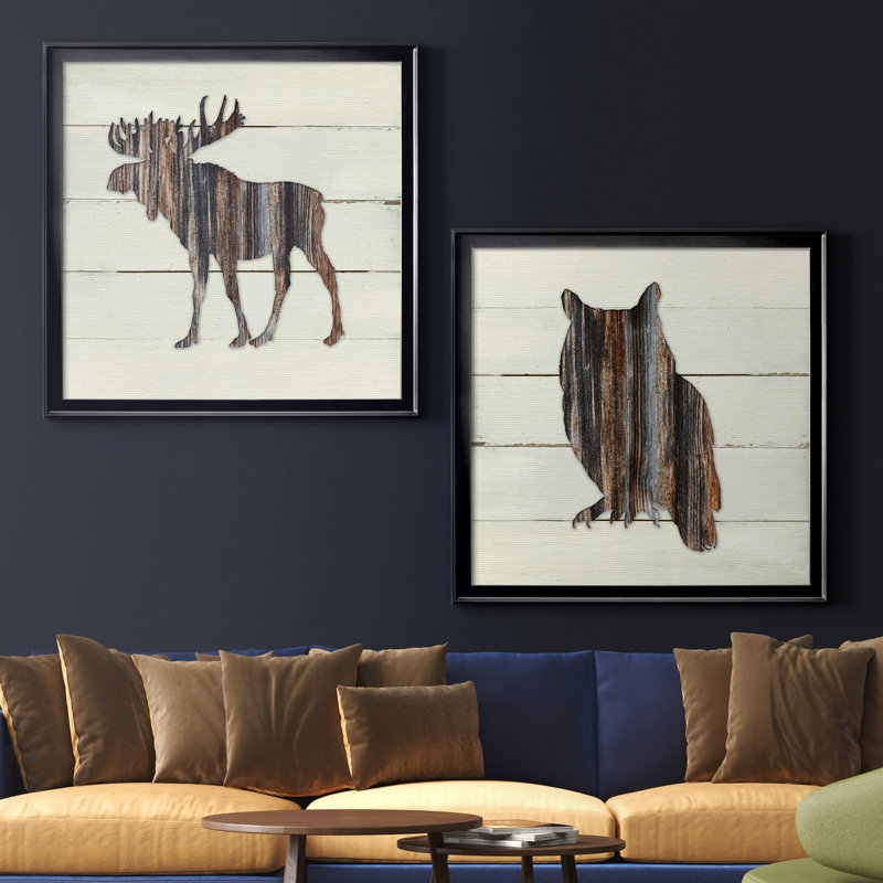 Woodland Moose - ensemble de 2 reproductions d'art graphique, H 26,5 po x l 53 po x P 1,5 po, Toile avec cadre noir