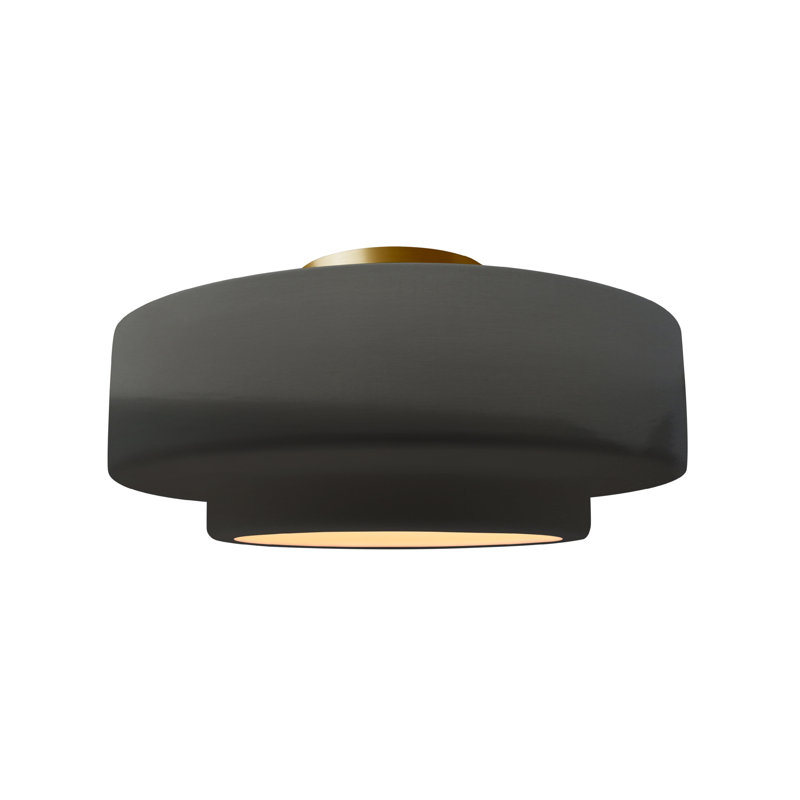 Plafonnier semi-encastré Radiance, Gris brillant, H 7,25 po x l 14,5 po x P 14,5 po, Laiton brossé