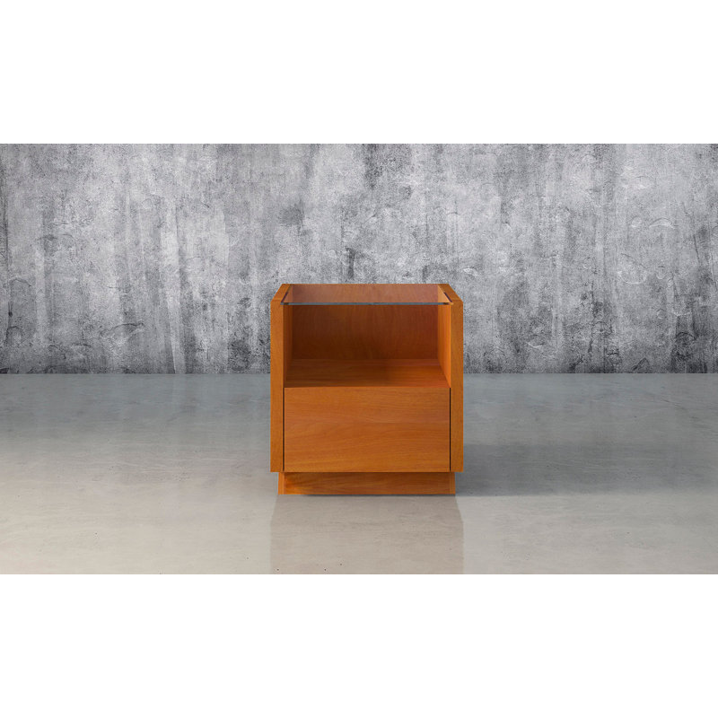 Sleek Modern Wenge Wood & Glass Square End Table with Storage