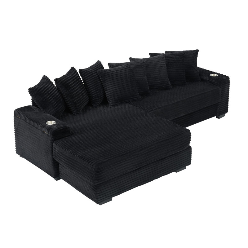 111.4-Inch Sofa With Cup Holders And Lockers On The Armrests And A Reversible Chaise Lounge (Which Can Be Swapped Left And Right) Is Suitable For Living Rooms And Bedrooms