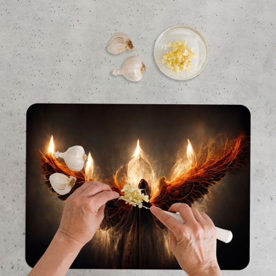 Glowing Fire Wings Lucifer on Glass Board Serving Tray with Modern Design and Personalization Option