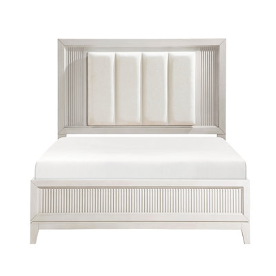Grand lit antique blanc avec tête de lit et coussin à DEL, lit de chambre à coucher de style moderne, ensemble de revêtement