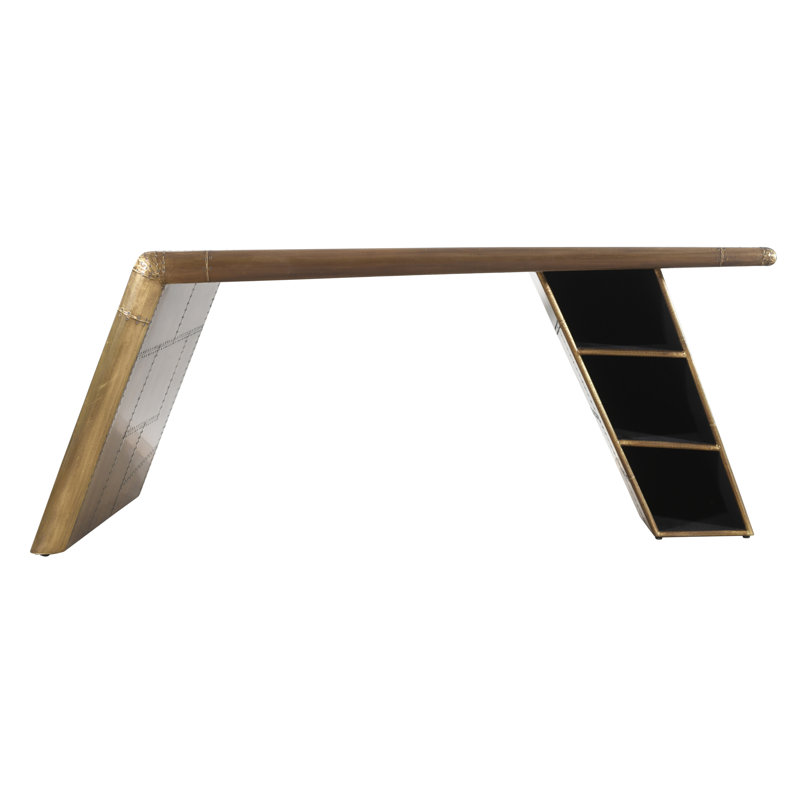 Bureau d'écriture Pilot avec finition laiton et 3 tablettes, Brass