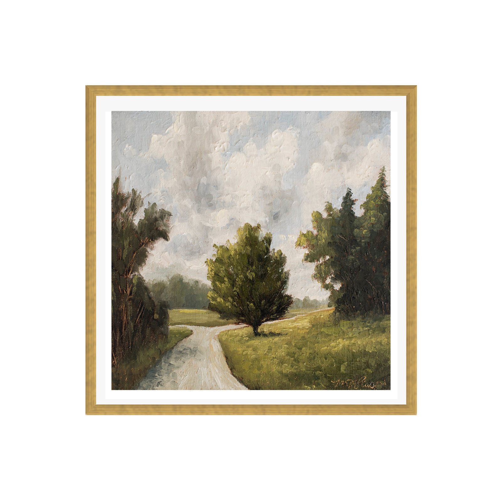Around The Bend by Miss Mustard Seed, Yes, 12" H x 12" W x 0.75" D, Gold Framed Paper