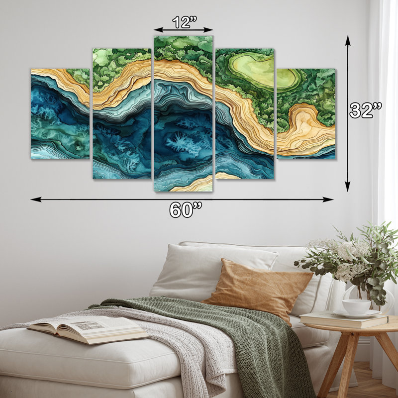 Abstrait parcours de golf «Horizon II» - art mural de golf - art mural moderne pour le salon, H 32 po x l 60 po, 5