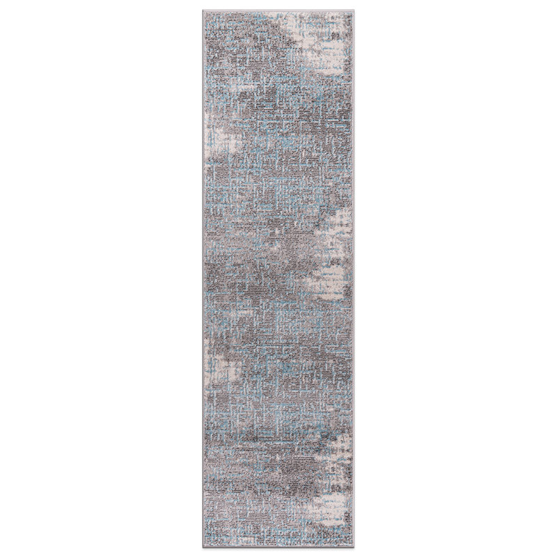 Rambo Abstract Ivory/Gray/Blue Area Rug, Runner 2' x 7'