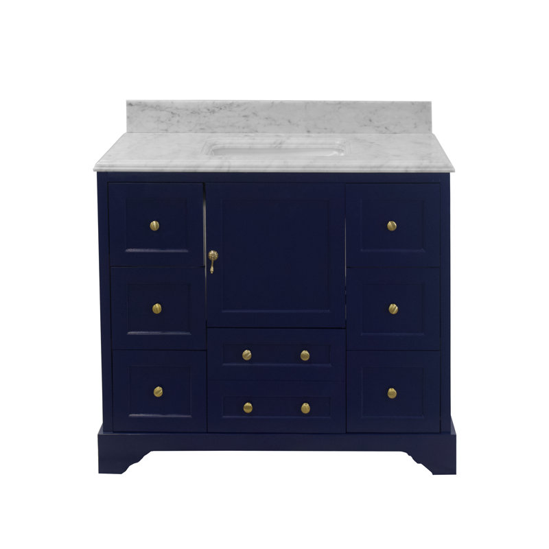 Tilford 42'' Single Bathroom Vanity with Carrara Marble Top, Royal Blue