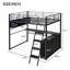 Lit mezzanine en métal noir avec bureau, rangement à DEL et options de rangement polyvalentes - DEL, tablettes fonctionnelles-1476274070