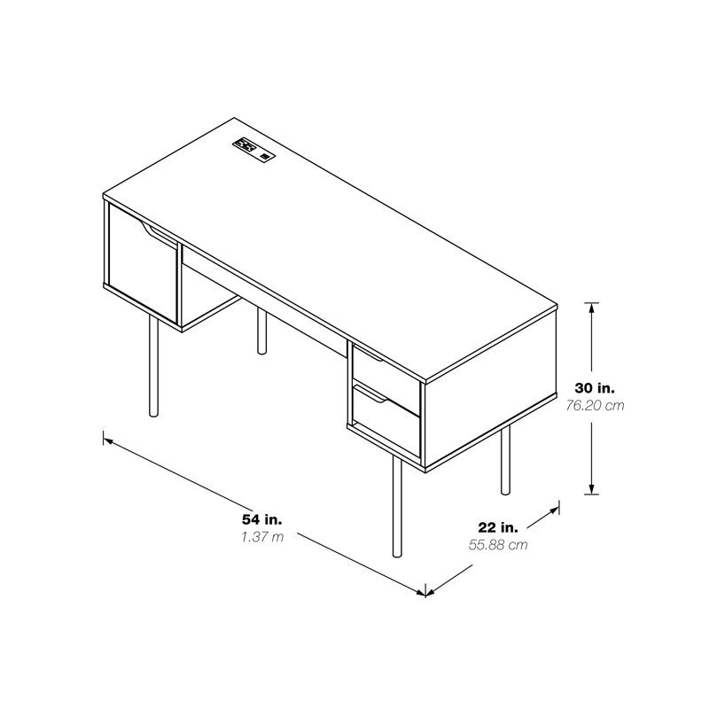 Natural Wood Executive Desk with Drawers and Power Port
