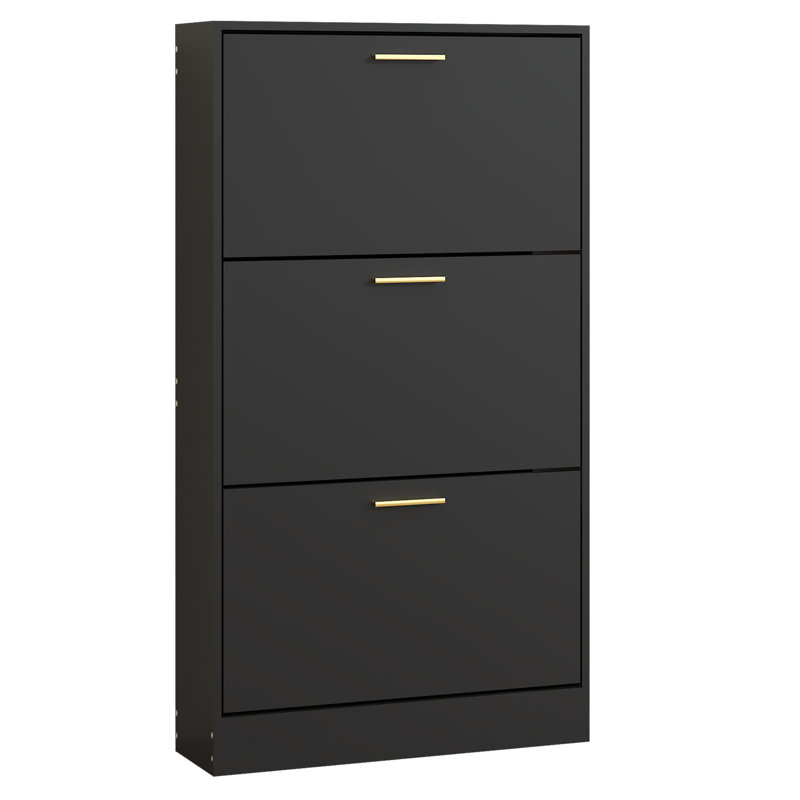 18 Pair Shoe Storage Cabinet with 3 Flip Drawers, Black