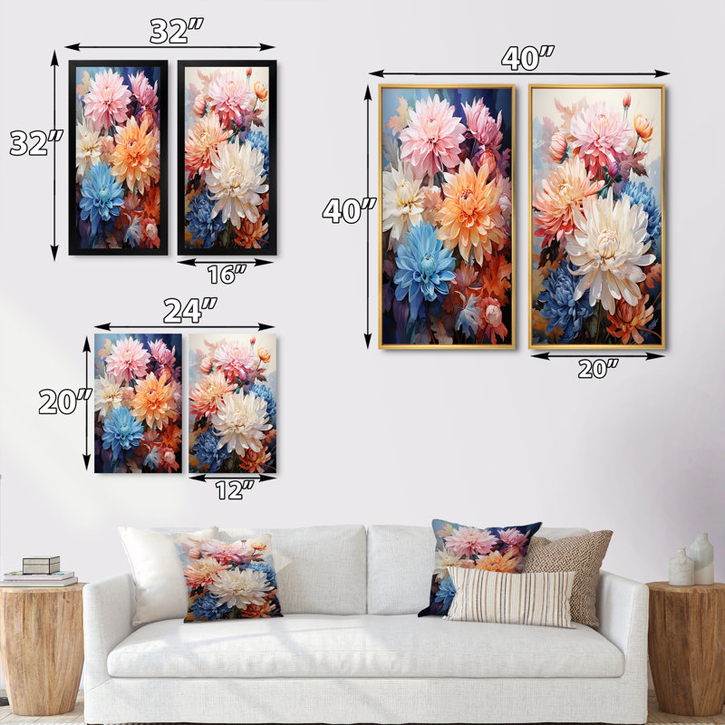 " Mums Representation Multicolored Acrylic " 2 - Pieces, Gold Framed, 20" H x 24" W
