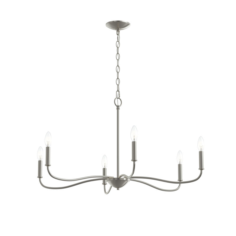 Ilia 6-Light Brushed Nickel Large Chandelier, Brushed Nickel, 18.25" H x 34" W x 34" D