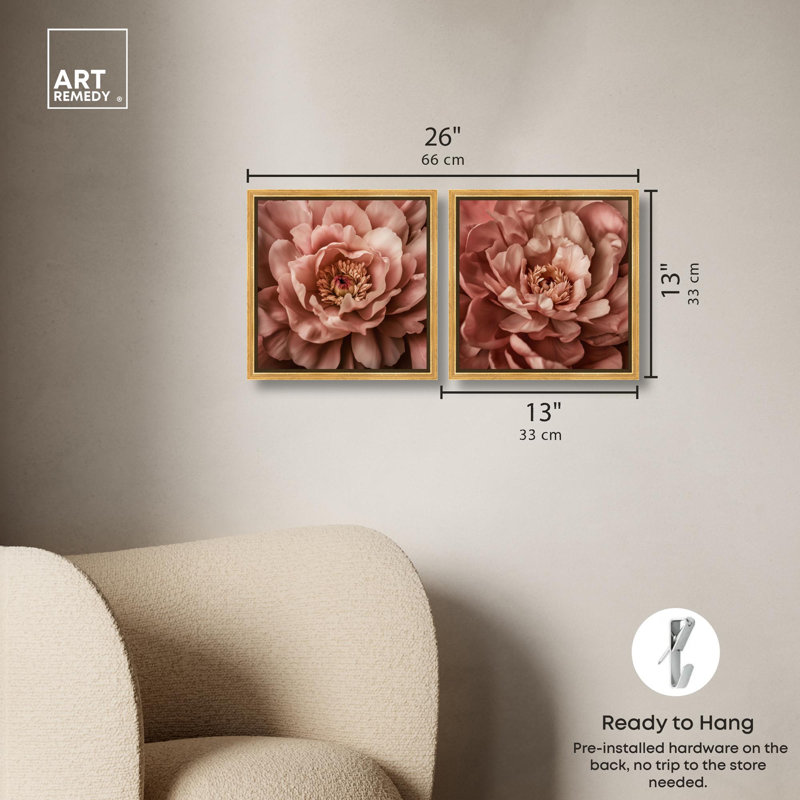 Ensemble de 2 reproductions d'art sur toile , H 13 po x l 13 po, Impression dans un cadre flottant sans passe-parto, Doré