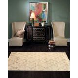 Moroccan Wool Geometric Area Rug in Ivory