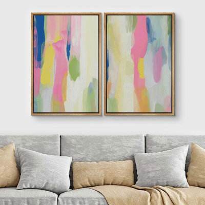 Colorful Brushstrokes " Multicolor Pastel Paint Strokes Modern " 2 - Pieces