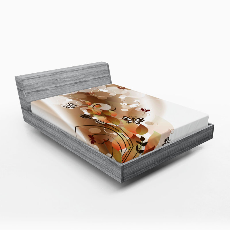 Ambesonne Tan Fitted Sheet 2-Pack Spring Themed Abstraction Dark Brown White Brown, California King Sheet Set