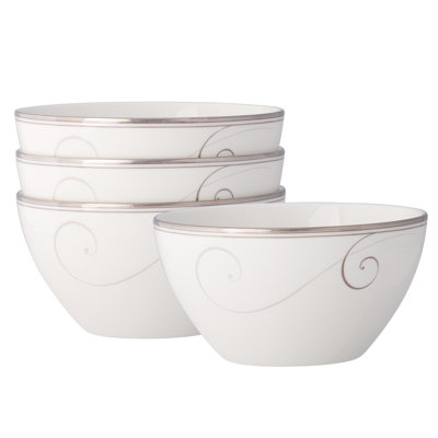 Noritake Platinum Wave Set of 4 Rice Bowls, 6", 22 oz.
