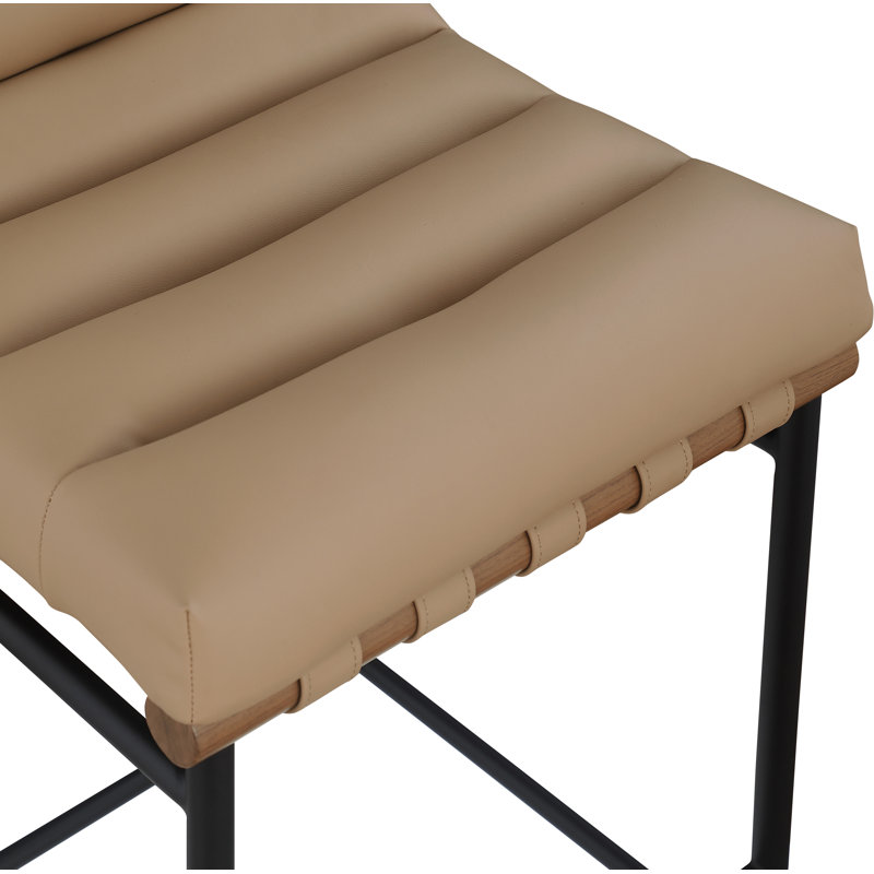 Tabouret de comptoir rembourré Sean Vincentas, Cuir brun clair végétalien, Tabouret de comptoir (siège d'une hauteur de 26,4