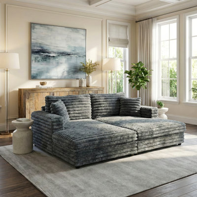 Giddings 86" Indoor Corduroy Loveseat Chaise Lounge with Pillows