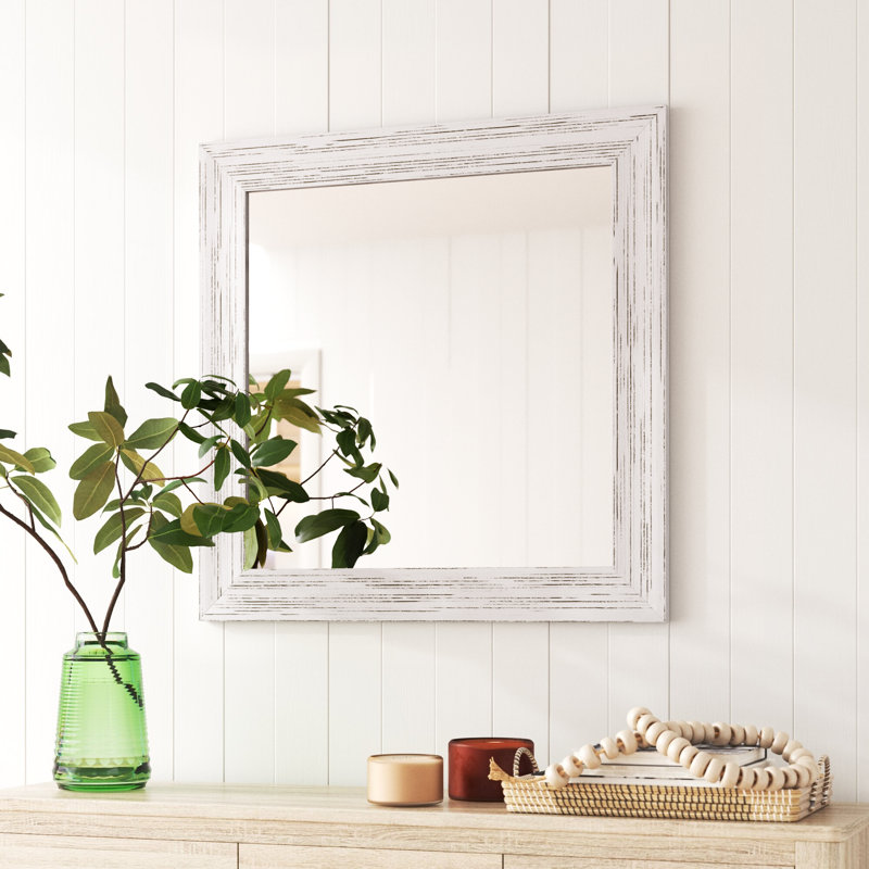 Miroir de salle de bain Aybar, H 35,5 po x l 35,5 po, blanc