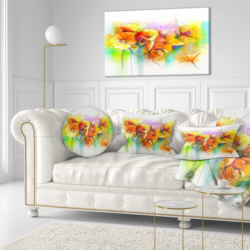 Gerbera et marguerites jaune vif - Coussin décoratif à imprimé floral, 12 po x 20 po, Sans insert - housse seulement