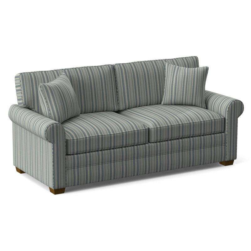 Bedford Sofa, Green and Blue Stripe; 0252-54, Frost White Finish