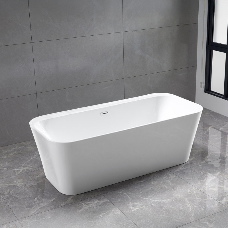Baignoire autoportante en acrylique de 67 pouces en blanc brillant