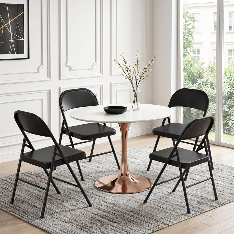 Ensemble de 4 chaises pliantes robustes en acier noir - siège en métal portable, chaise d'invité supplémentaire, salle à manger, bureau, patio, solution de sièges pour événements et réunions