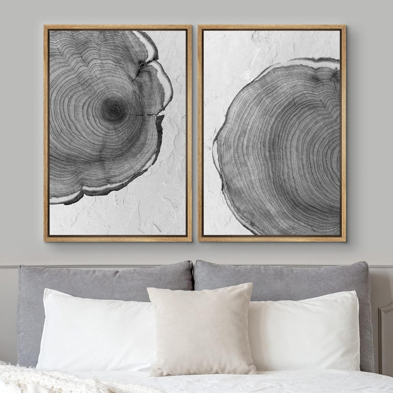 «Duo d'anneaux d'arbre en bois noir et blanc sauvage» - 2 pièces, Naturel, H 24 po x l 16 po