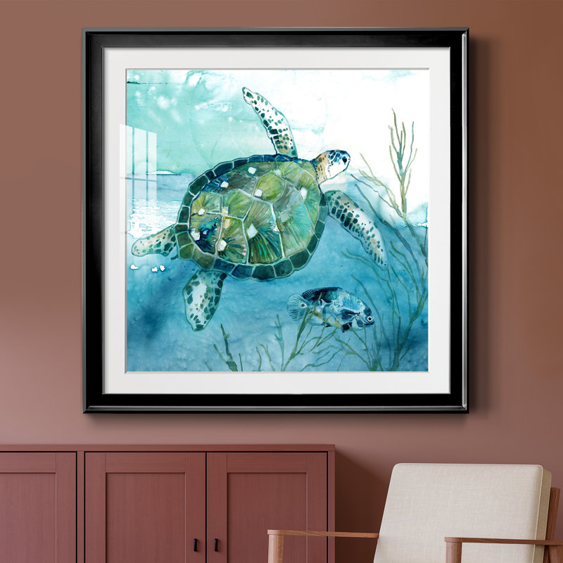 Tortue de mer Delray I - peinture encadrée, H 30,5 po x l 30,5 po x P 1,5 po, Toile encadrée noire