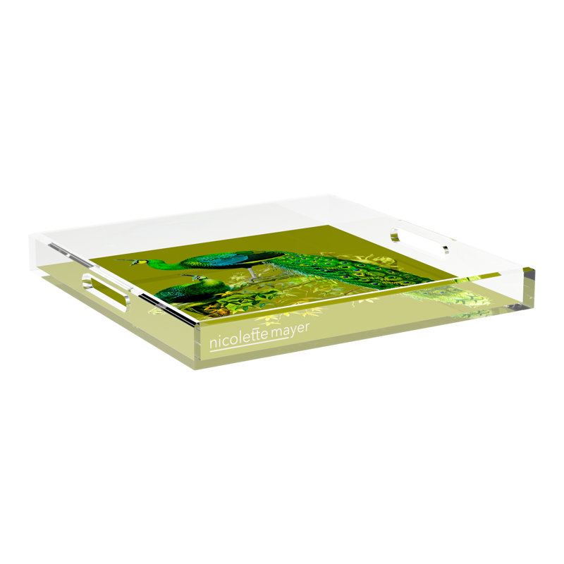 Family Pheasants Acrylic Square Decorative Tray, Olive, 18"W x 18"D x 2"H