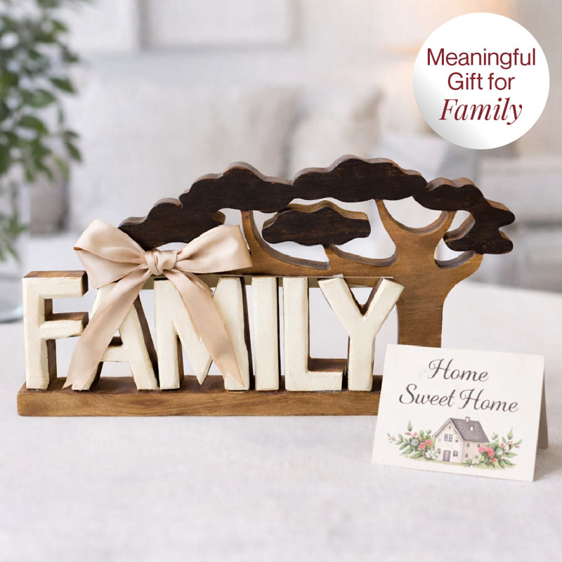 Emo Handmade Wooden FAMILY Word Sculpture – Tree of Harmony for Home Décor, Mother’s Day & Christmas Gift