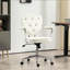 Chaise de bureau à domicile, chaise de bureau d'ordinateur avec tissu velouté touffeté à boutons, fauteuil de coiffeuse pivotant-434315447