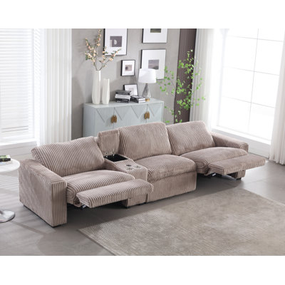 Arealious 136.6'' Modern Corduroy Power Reclining Sofa With Cupholder Wireless Charging Storage USB
