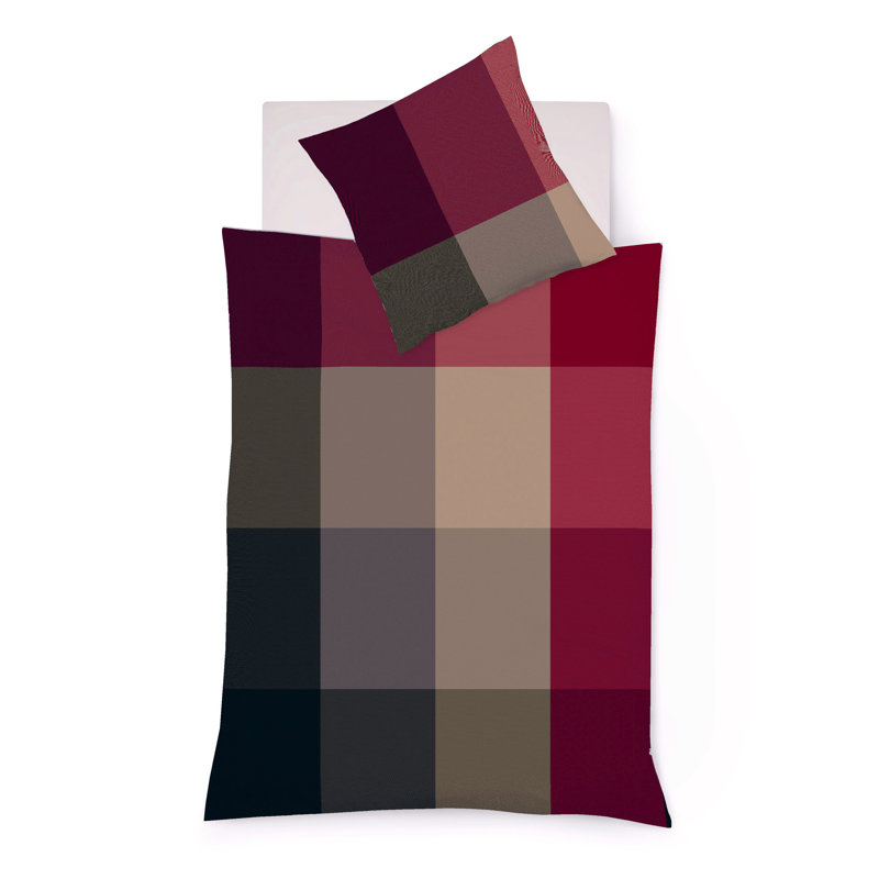Flannel Duvet Cover Set, Red/Dark Grey, Single - 1 Pillowcase (80 x 80 cm)