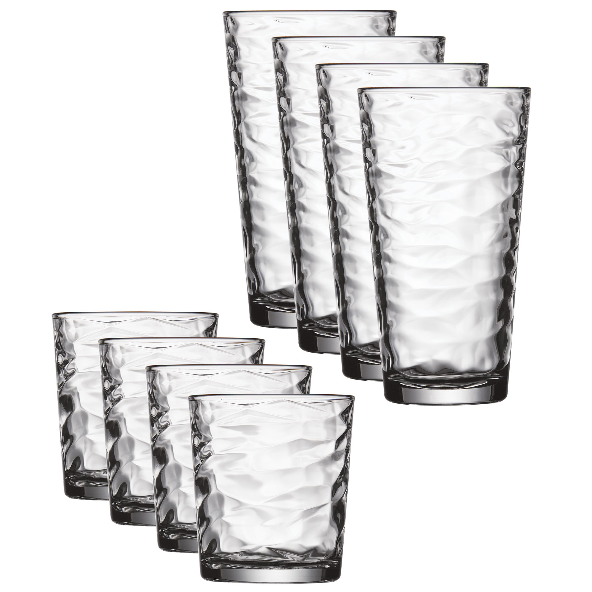 Wrought Studio™ 8 Piece Origami Tumbler 2 Type Glass Set Tall Glass 500ml & Short Glass 390ml