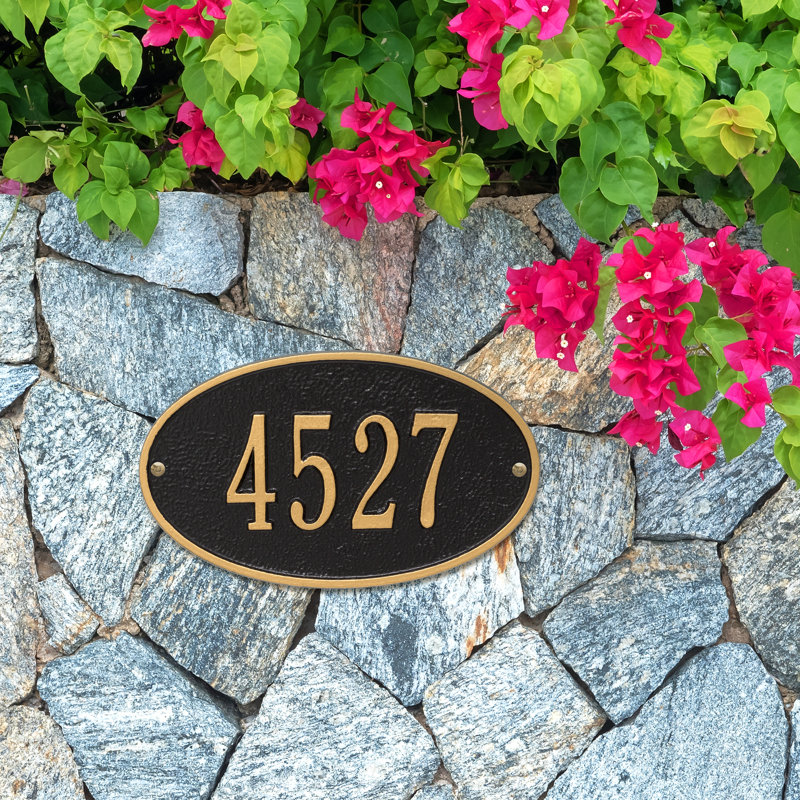 Oval 1-Line Wall Address Plaque, Black / Gold, Yes
