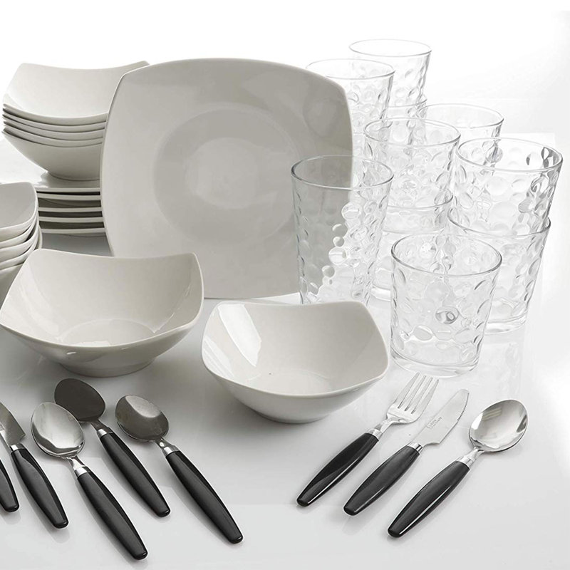 Mulberry Loft Purple and Black Ceramic Dinnerware Set for 4