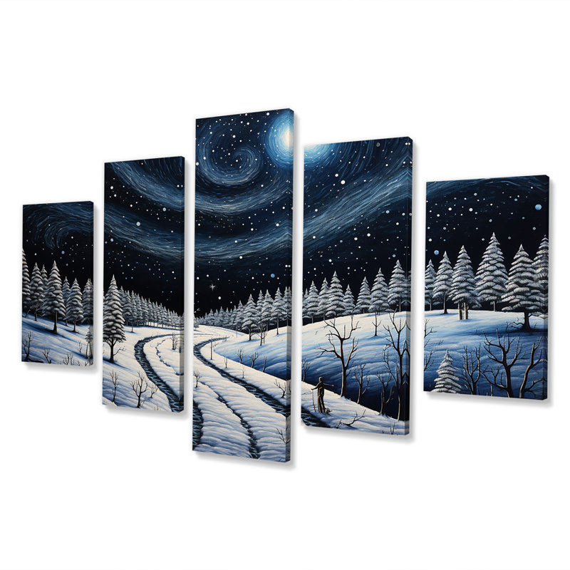 «Frosty Pathway Road Into Winter's Embrace V - Road Multipanel», ensemble d'art mural